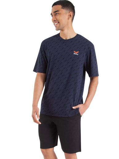 Pyjashort col rond Easy Print - Athéna - Bleu nuit-noir