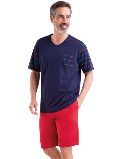 Pyjashort en maille jersey - Eminence - Imprimé marine-rouge