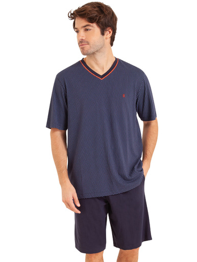 Pyjashort en maille jersey - Eminence - Imprimé bleu-marine