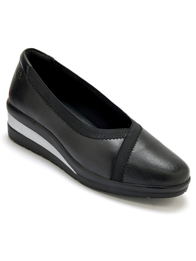 Ballerines tout cuir élastiquées - Pédiconfort - Noir