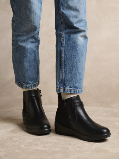 Boots fourrées compensées double zip - Pédiconfort - Noir