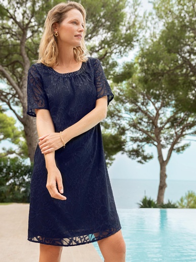 Robe housse cérémonie effet dentelle - Daxon - Marine