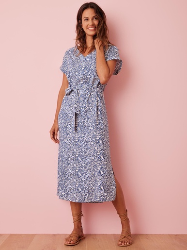 Robe fluide version longue - Daxon - Imprimé bleu