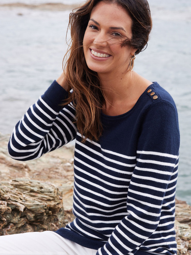 Pull marinière col rond - Daxon - Navy rayé écru