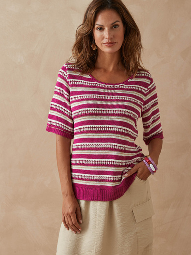 Pull en maille ruban brillante - Daxon - Rayé rose
