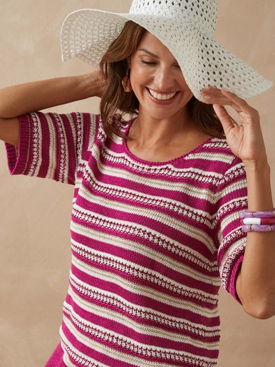 Pull en maille ruban brillante - Daxon - Rayé rose