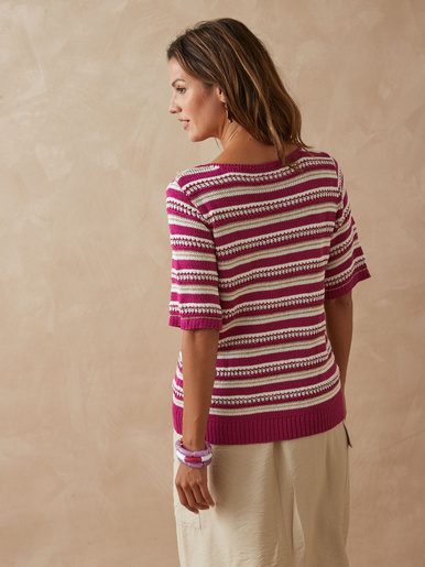 Pull en maille ruban brillante - Daxon - Rayé rose
