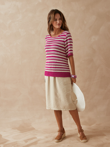 Pull en maille ruban brillante - Daxon - Rayé rose