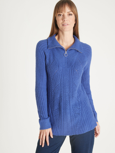 Pull à col camionneur zippé - Daxon - Bleu violet