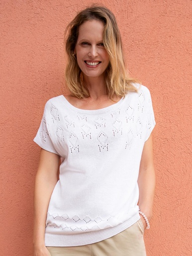 Pull ajouré manches T - Daxon - Blanc