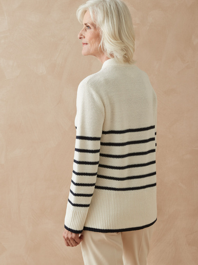 Gilet rayé manches longues - Daxon - Ecru rayé marine