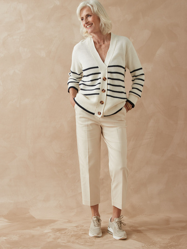 Gilet rayé manches longues - Daxon - Ecru rayé marine