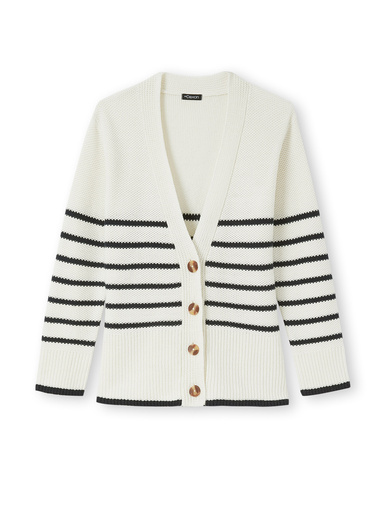 Gilet rayé manches longues - Daxon - Ecru rayé marine