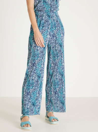 Pantalon 7/8ème large plissé permanent - Daxon - Imprimé bleu