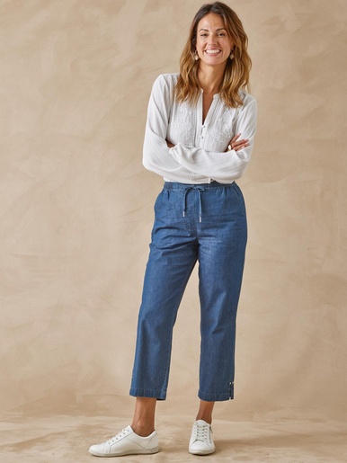Pantacourt élastiqué en chambray