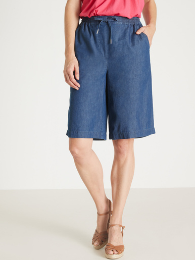 Bermuda en chambray élastiqué - Daxon - Bleu