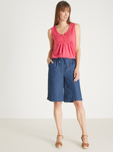 Bermuda en chambray élastiqué