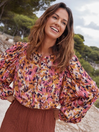 Blouse manches bouffantes - Daxon - Imprimé ecru