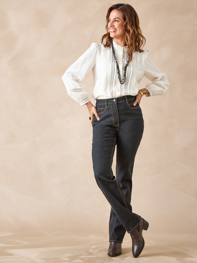 Jean droit taille haute stretch
