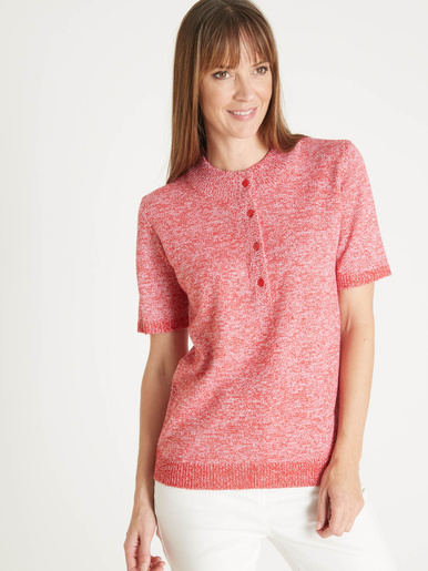 Pull col tunisien en maille chinée - Daxon - Chiné rouge