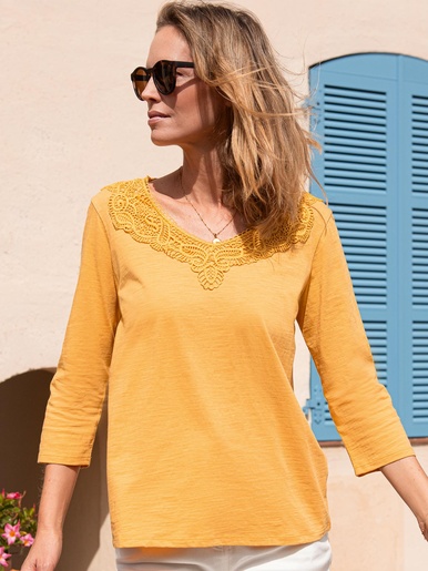 Tee-shirt en maille flammée - Daxon - Miel