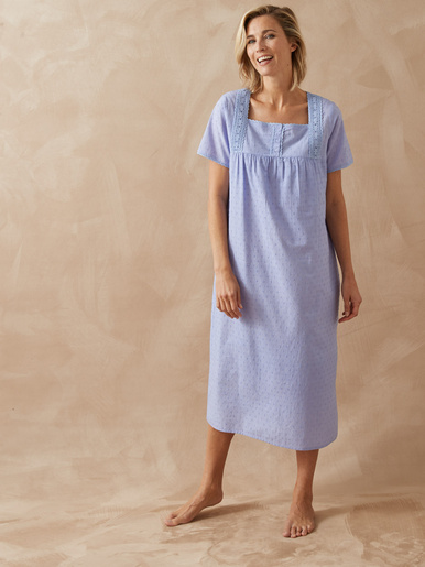 Chemise de nuit plumetis - Daxon - Uni bleu