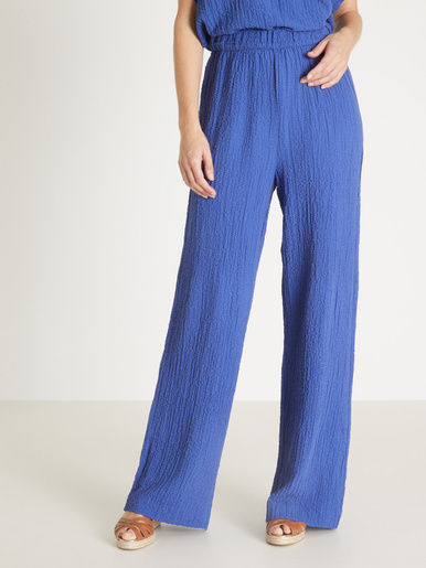 Pantalon large en seersucker - Daxon - Bleu