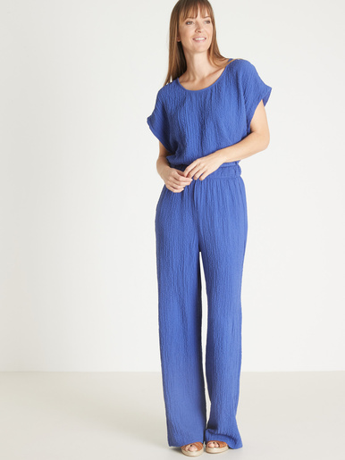 Pantalon large en seersucker