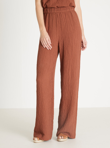 Pantalon large en seersucker - Daxon - Tabac