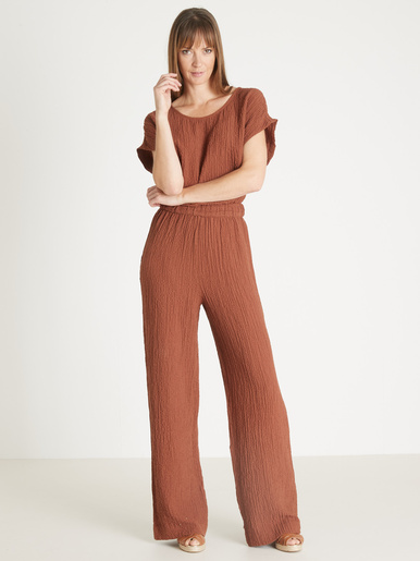 Pantalon large en seersucker