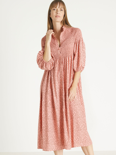 Robe longue boutonnée à smocks