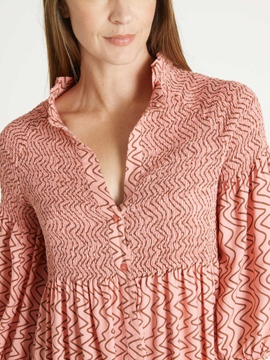 Robe longue boutonnée à smocks