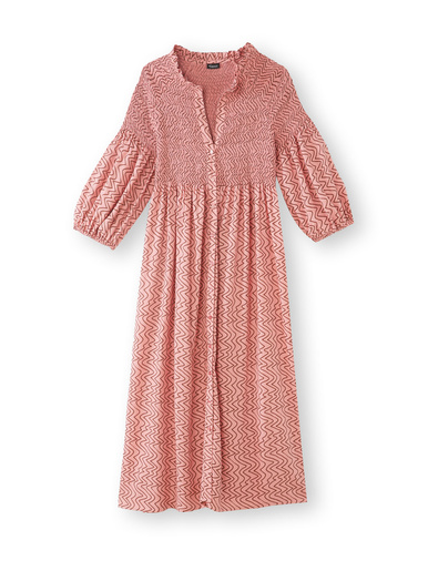 Robe longue boutonnée à smocks