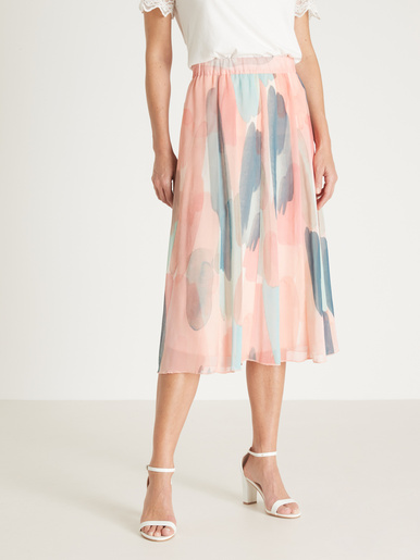 Jupe évasée en voile doublé - Daxon - Imprimé rose