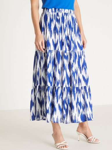 Jupon à volants en crépon fluide - Daxon - Imprimé bleu