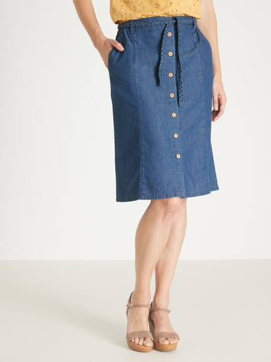 Jupe en chambray entièrement boutonnée - Daxon - Bleu