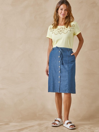 Jupe en chambray entièrement boutonnée