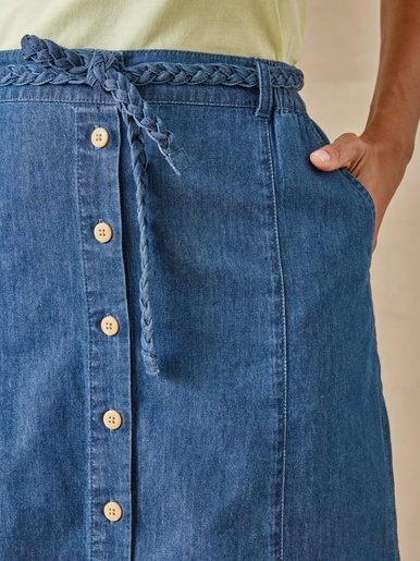 Jupe en chambray entièrement boutonnée