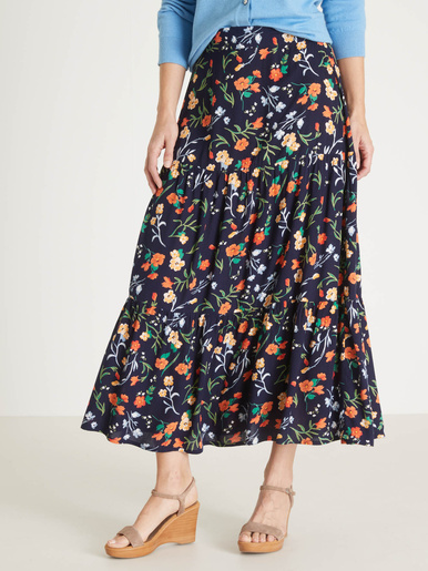 Jupe élastiquée ample à volants - Daxon - Imprimé marine