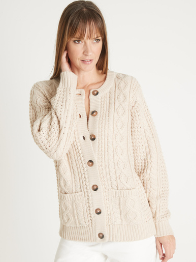 Cardigan torsadé col rond - Daxon - Naturel
