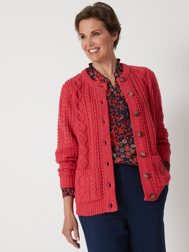 Cardigan torsadé col rond - Daxon - Rose framboise