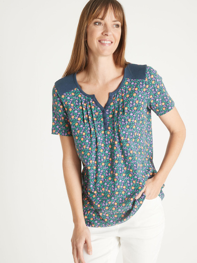 Tee-shirt fantaisie pur coton - Daxon - Imprimé marine