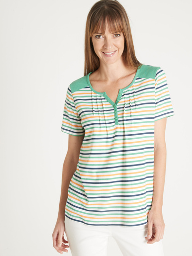 Tee-shirt fantaisie pur coton - Daxon - Rayé vert