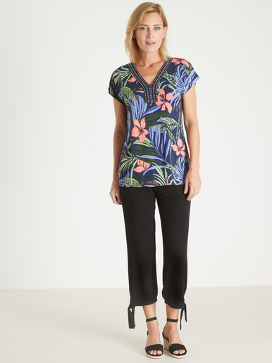 Tee-shirt perles fantaisie maille fluide