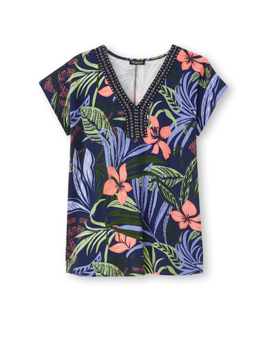 Tee-shirt perles fantaisie maille fluide