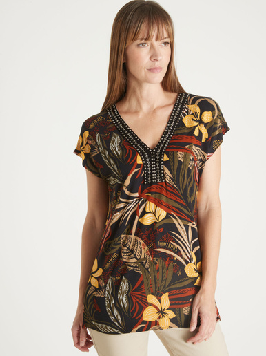 Tee-shirt perles fantaisie maille fluide