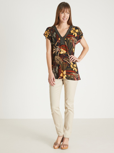 Tee-shirt perles fantaisie maille fluide