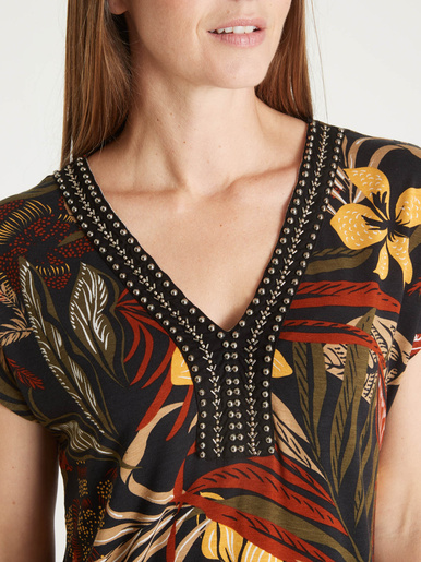 Tee-shirt perles fantaisie maille fluide