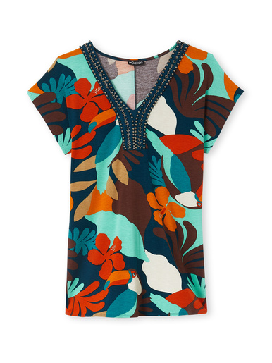 Tee-shirt perles fantaisie maille fluide
