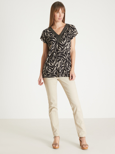 Tee-shirt perles fantaisie maille fluide